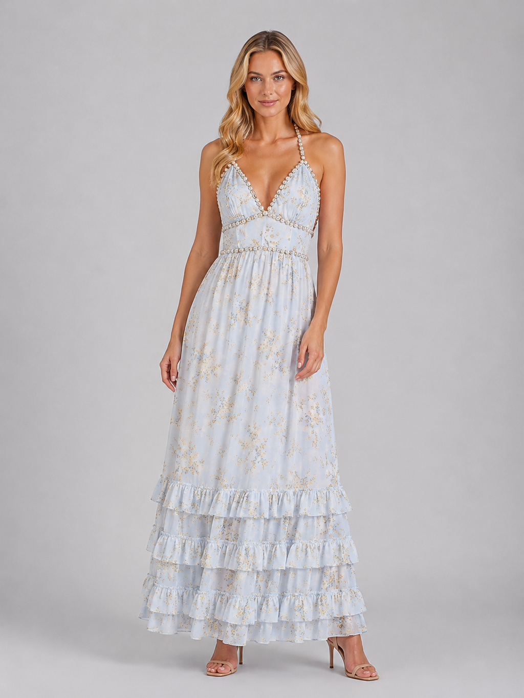 Emmeline | Women’s Floral Maxi Dress | Halter Neck Wedding Guest-Women Dress-Eltrendio