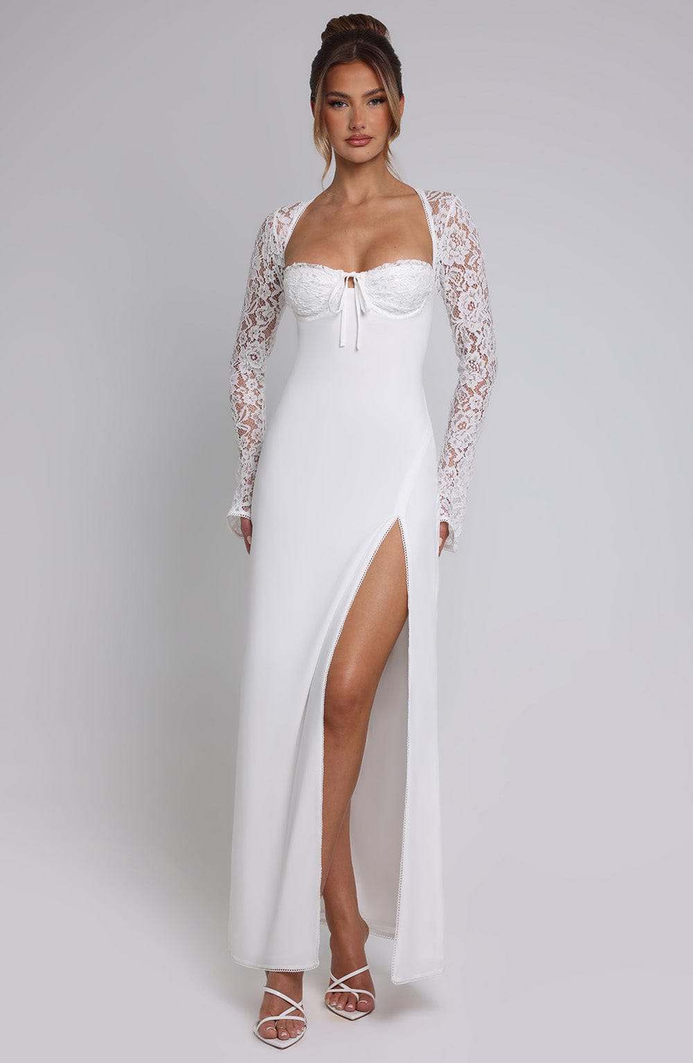 Evangeline | Women’s Lace Sleeve Maxi Dress | Side Split Wedding Wear-Women Dress-Eltrendio