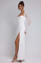 Evangeline | Women’s Lace Sleeve Maxi Dress | Side Split Wedding Wear-Women Dress-Eltrendio