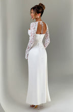 Evangeline | Women’s Lace Sleeve Maxi Dress | Side Split Wedding Wear-Women Dress-Eltrendio