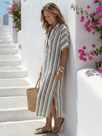 Evelyn | Women's Button Front Maxi Dress | Collared Side Split Holiday Dress-Women Dress-Eltrendio
