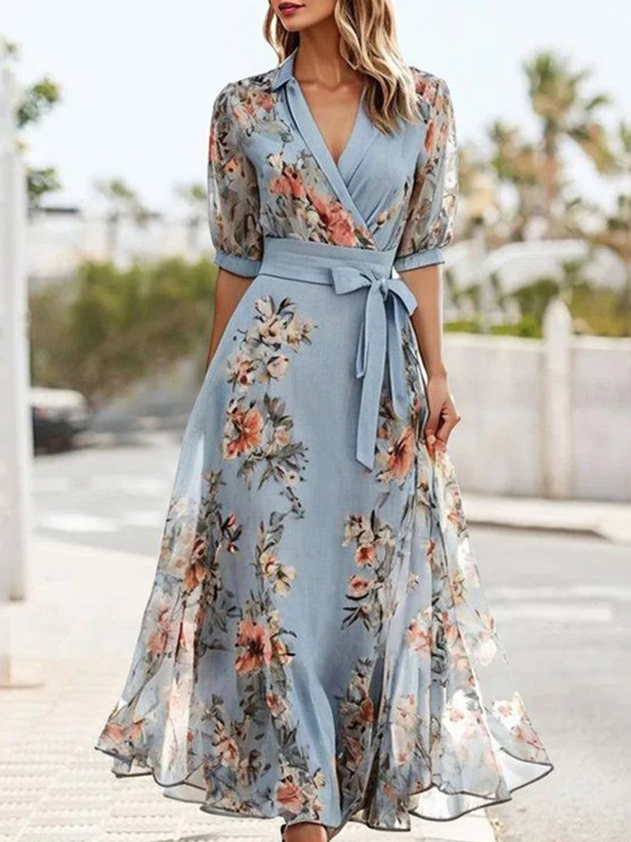 Evelyn | Women’s Maxi Dress | Wrap Floral Wedding Guest-Women Dress-Eltrendio
