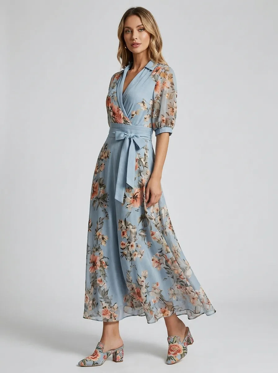 Evelyn | Women’s Maxi Dress | Wrap Floral Wedding Guest-Women Dress-Eltrendio