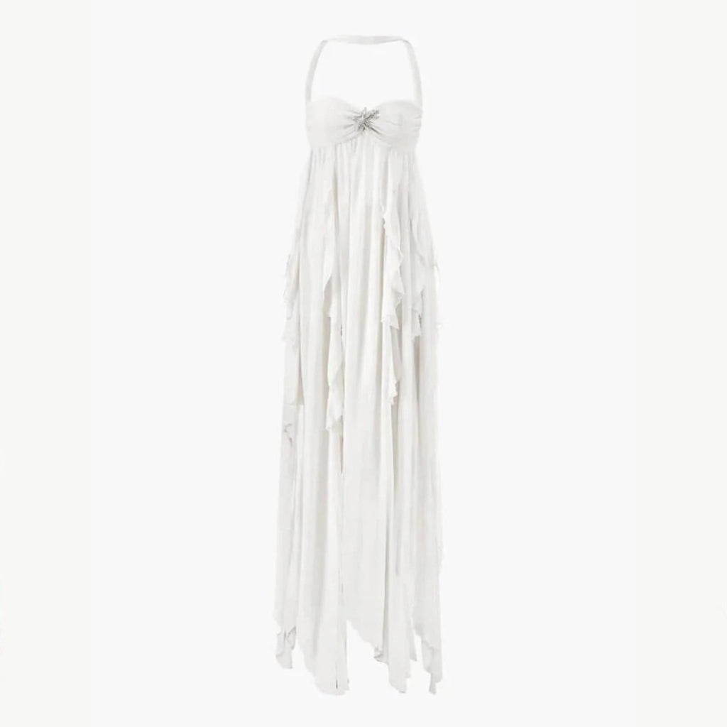 Florence | Women’s Halter Neck Maxi Dress | Twist Front Layered Hem Occasion Wear-Women Dress-Eltrendio