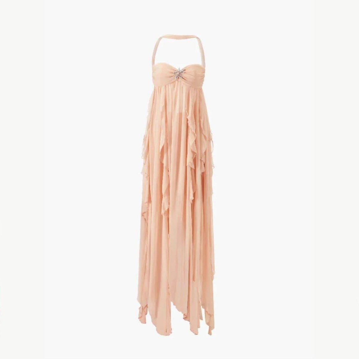 Florence | Women’s Halter Neck Maxi Dress | Twist Front Layered Hem Occasion Wear-Women Dress-Eltrendio