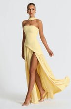 Florence | Women's Strapless Maxi Dress | High Split Draped Panel Anniversary Celebration-Women Dress-Eltrendio