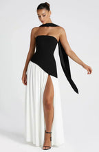 Florence | Women's Strapless Maxi Dress | High Split Draped Panel Anniversary Celebration-Women Dress-Eltrendio
