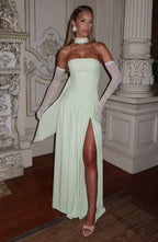 Florence | Women's Strapless Maxi Dress | High Split Draped Panel Anniversary Celebration-Women Dress-Eltrendio