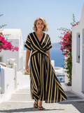 Florence | Women's Striped Maxi Dress | Wrap Front Tie Waist Cruise Holiday Dress-Women Dress-Eltrendio