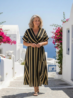Florence | Women's Striped Maxi Dress | Wrap Front Tie Waist Cruise Holiday Dress-Women Dress-Eltrendio