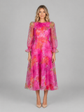 Genevieve | Women’s Midi Dress | Floral Print Puff Sleeve Wedding Guest-Women Dress-Eltrendio