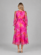 Genevieve | Women’s Midi Dress | Floral Print Puff Sleeve Wedding Guest-Women Dress-Eltrendio