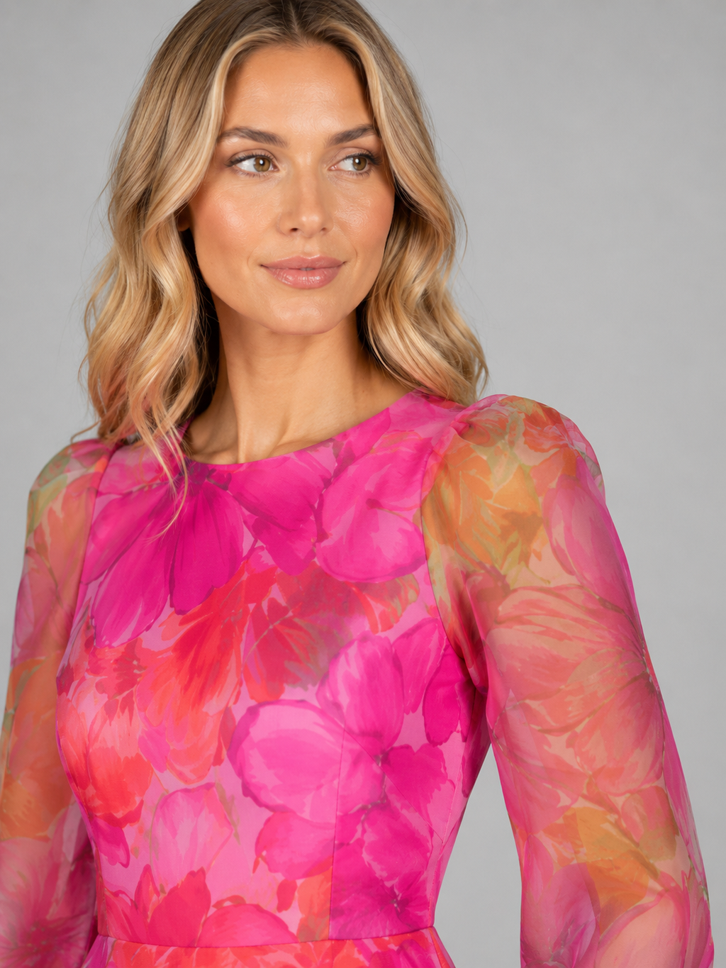 Genevieve | Women’s Midi Dress | Floral Print Puff Sleeve Wedding Guest-Women Dress-Eltrendio