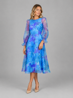 Genevieve | Women’s Midi Dress | Floral Print Puff Sleeve Wedding Guest-Women Dress-Eltrendio