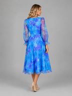 Genevieve | Women’s Midi Dress | Floral Print Puff Sleeve Wedding Guest-Women Dress-Eltrendio
