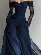 Genevieve | Women’s Off Shoulder Maxi Dress | Ruched Bodice-Women Dress-Eltrendio