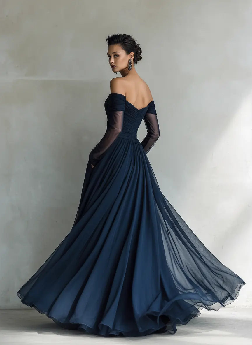 Genevieve | Women’s Off Shoulder Maxi Dress | Ruched Bodice-Women Dress-Eltrendio