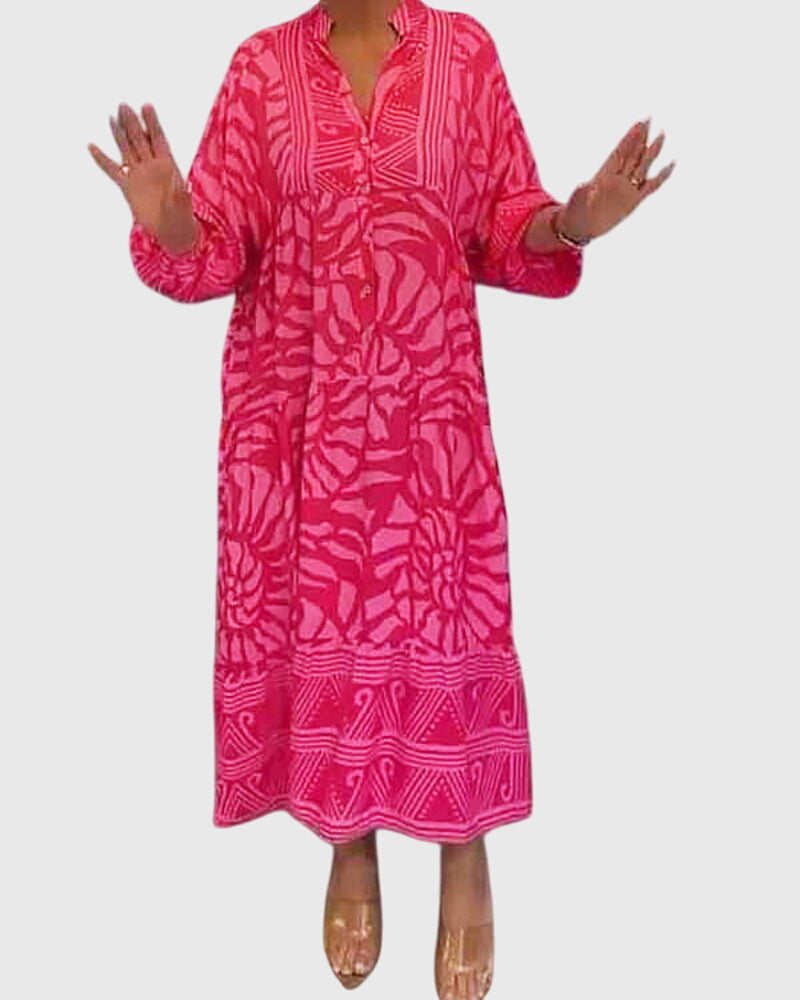 Harriet | Women's Floral Print Midi Dress | V Neck Holiday Market Dress-Women Dress-Eltrendio