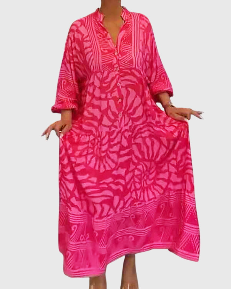 Harriet | Women's Floral Print Midi Dress | V Neck Holiday Market Dress-Women Dress-Eltrendio