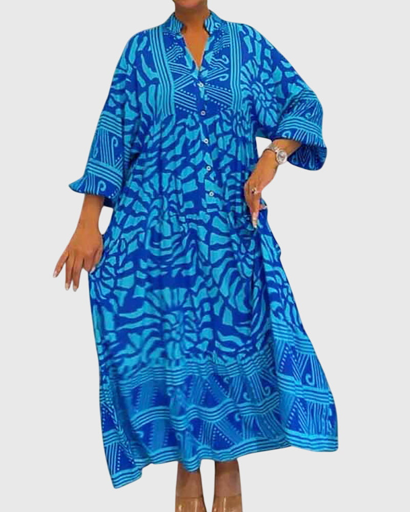 Harriet | Women's Floral Print Midi Dress | V Neck Holiday Market Dress-Women Dress-Eltrendio
