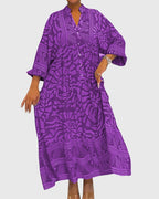 Harriet | Women's Floral Print Midi Dress | V Neck Holiday Market Dress-Women Dress-Eltrendio
