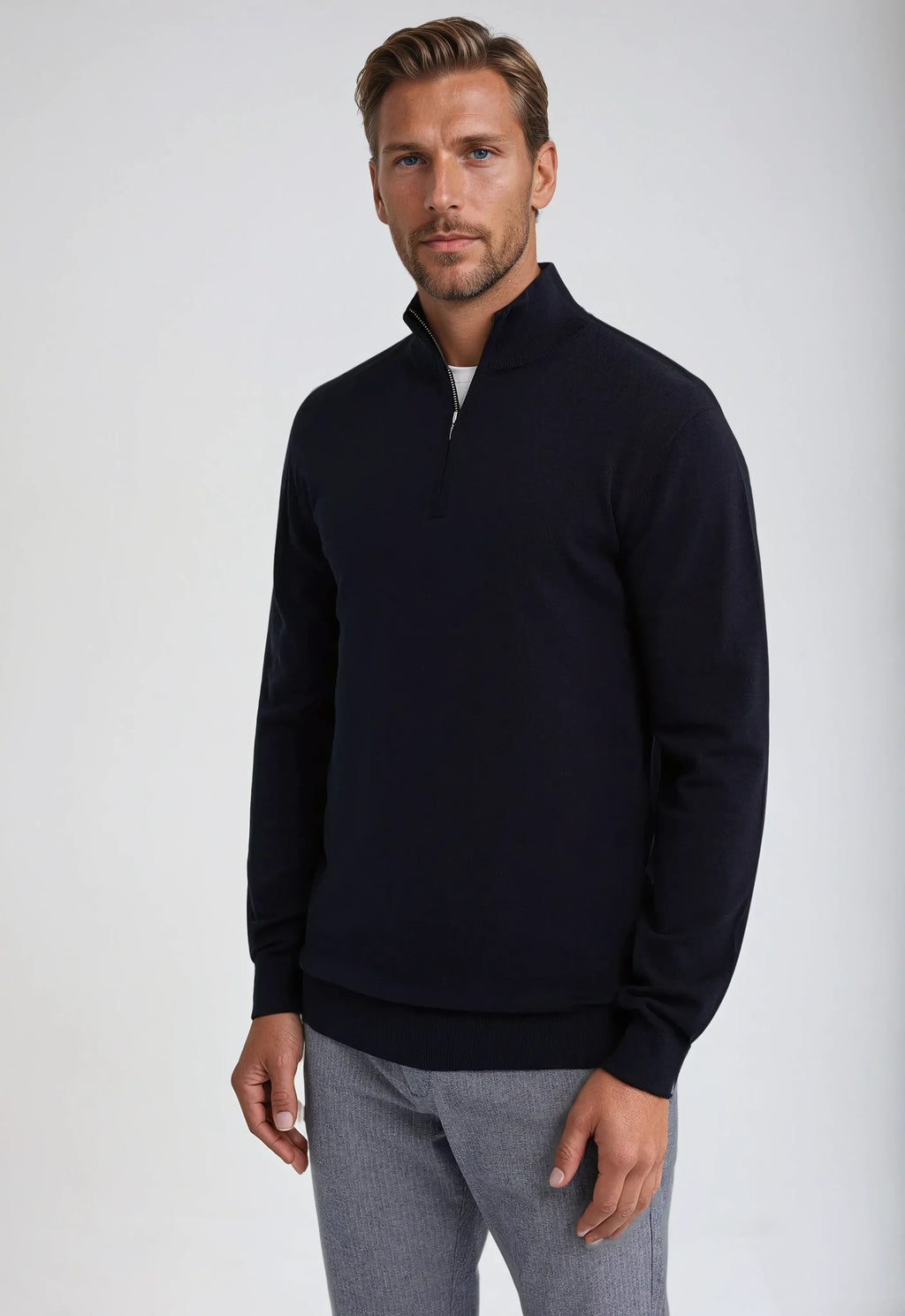 Harrison | Men's Quarter Zip Jumper | Business Casual Knitwear-Men Sweater-Eltrendio