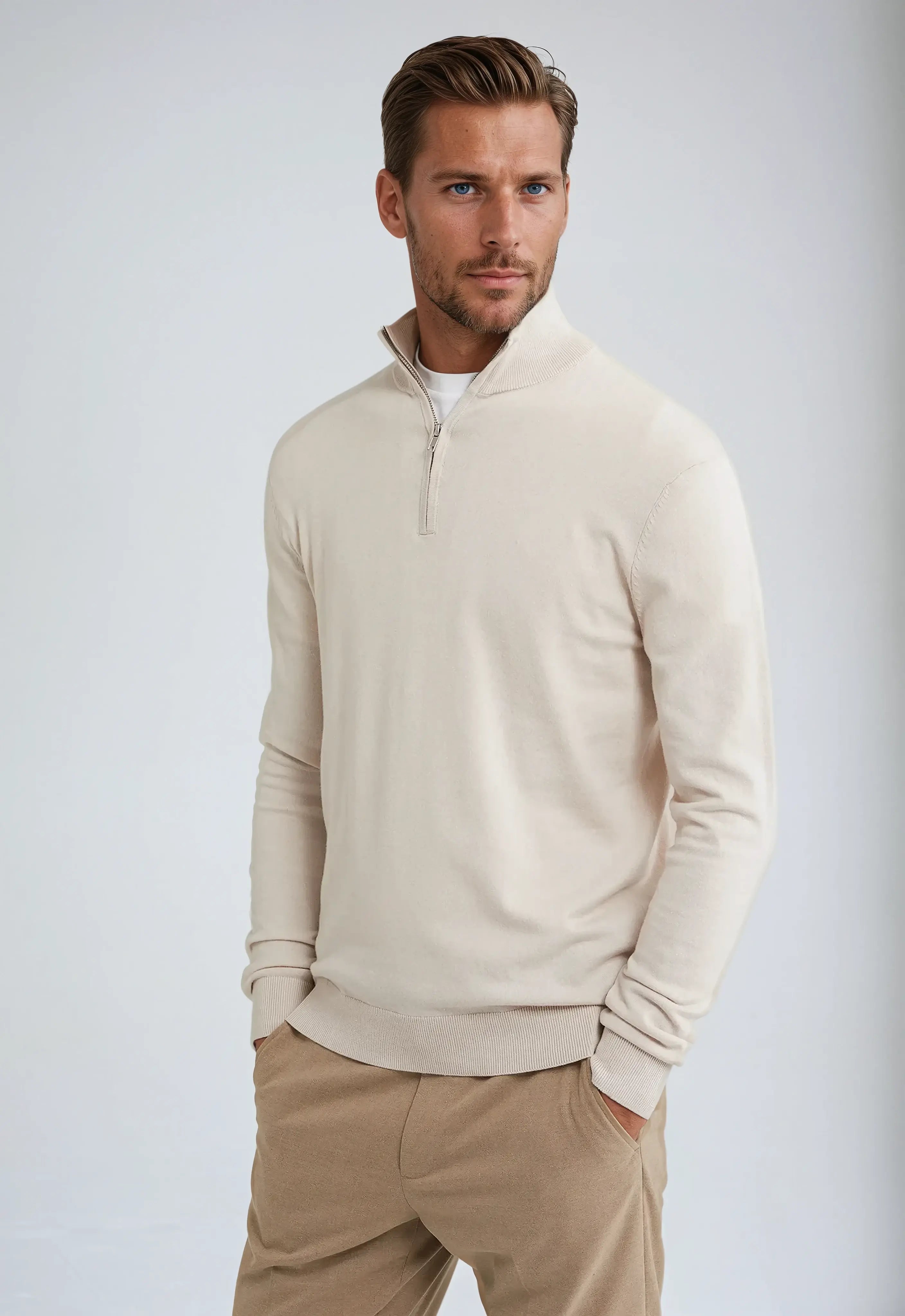 Harrison | Men's Quarter Zip Jumper | Business Casual Knitwear-Men Sweater-Eltrendio