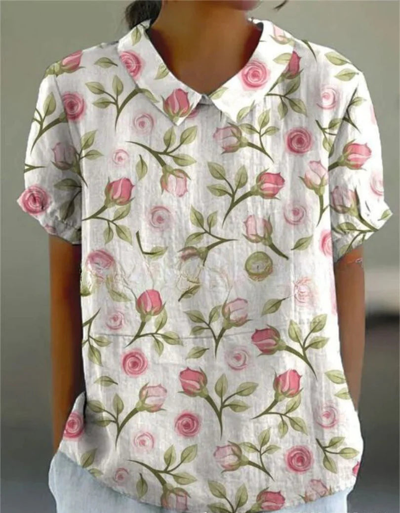 Hazel | Women’s Blouse | Peter Pan Collar Short Sleeve-Women Blouse-Eltrendio