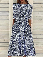 Hazel | Women's Floral Print Midi Dress | Half Sleeve Side Pockets-Women Dress-Eltrendio
