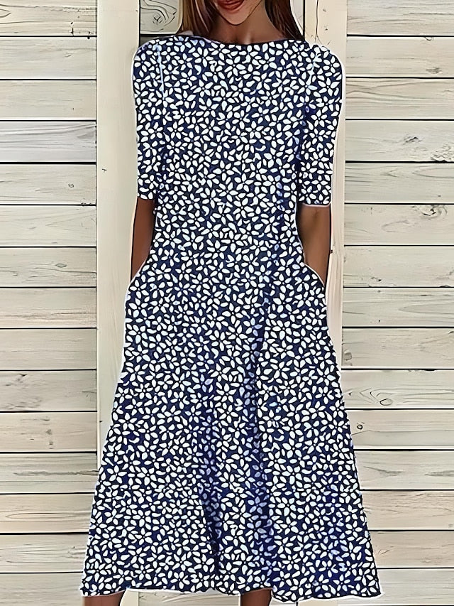 Hazel | Women's Floral Print Midi Dress | Half Sleeve Side Pockets-Women Dress-Eltrendio