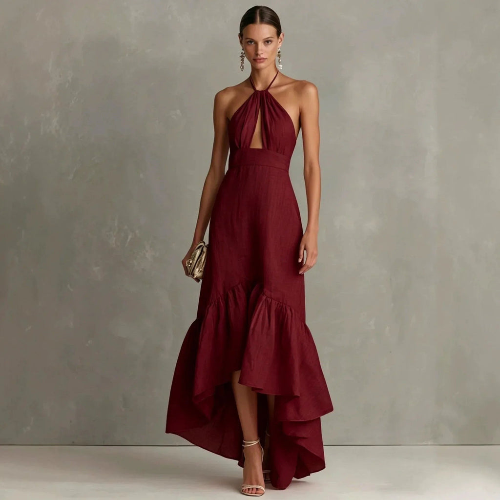 Isabella | Women’s Halter Neck Maxi Dress | Cut Out Wedding Guest Wear-Women Dress-Eltrendio