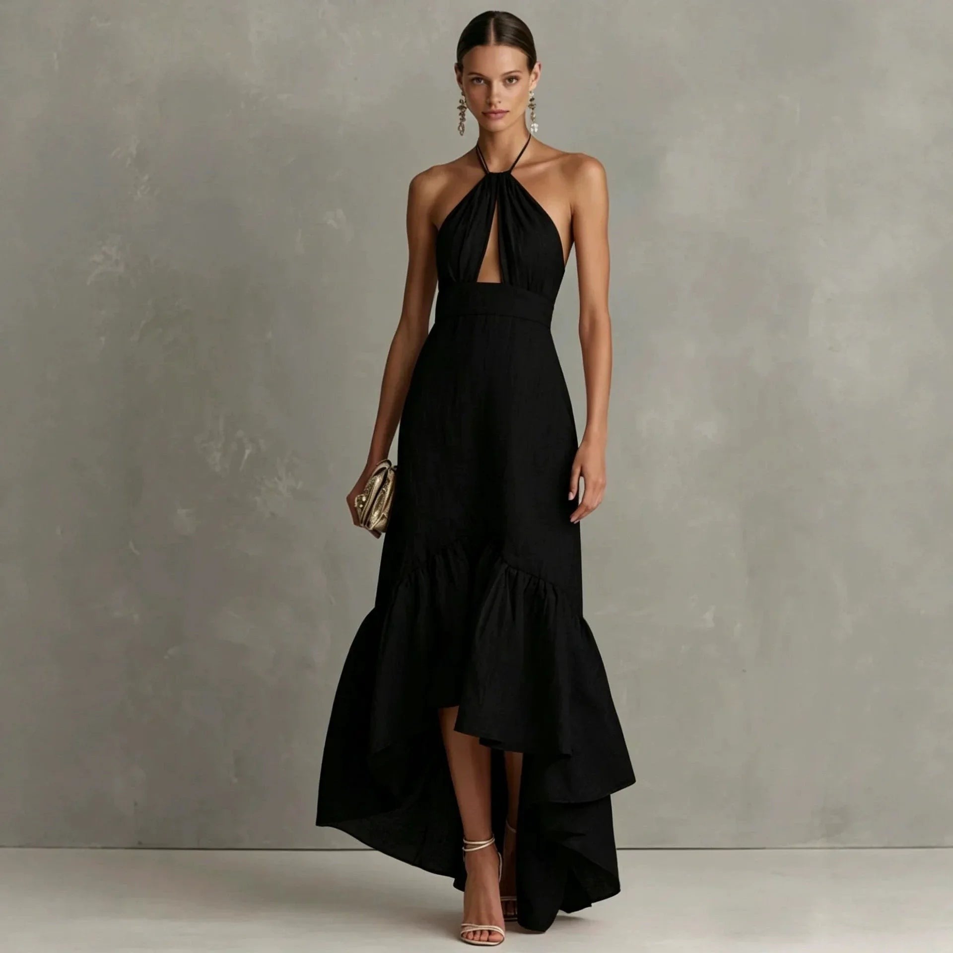 Isabella | Women’s Halter Neck Maxi Dress | Cut Out Wedding Guest Wear-Women Dress-Eltrendio