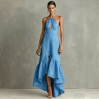 Isabella | Women’s Halter Neck Maxi Dress | Cut Out Wedding Guest Wear-Women Dress-Eltrendio