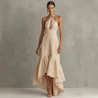 Isabella | Women’s Halter Neck Maxi Dress | Cut Out Wedding Guest Wear-Women Dress-Eltrendio