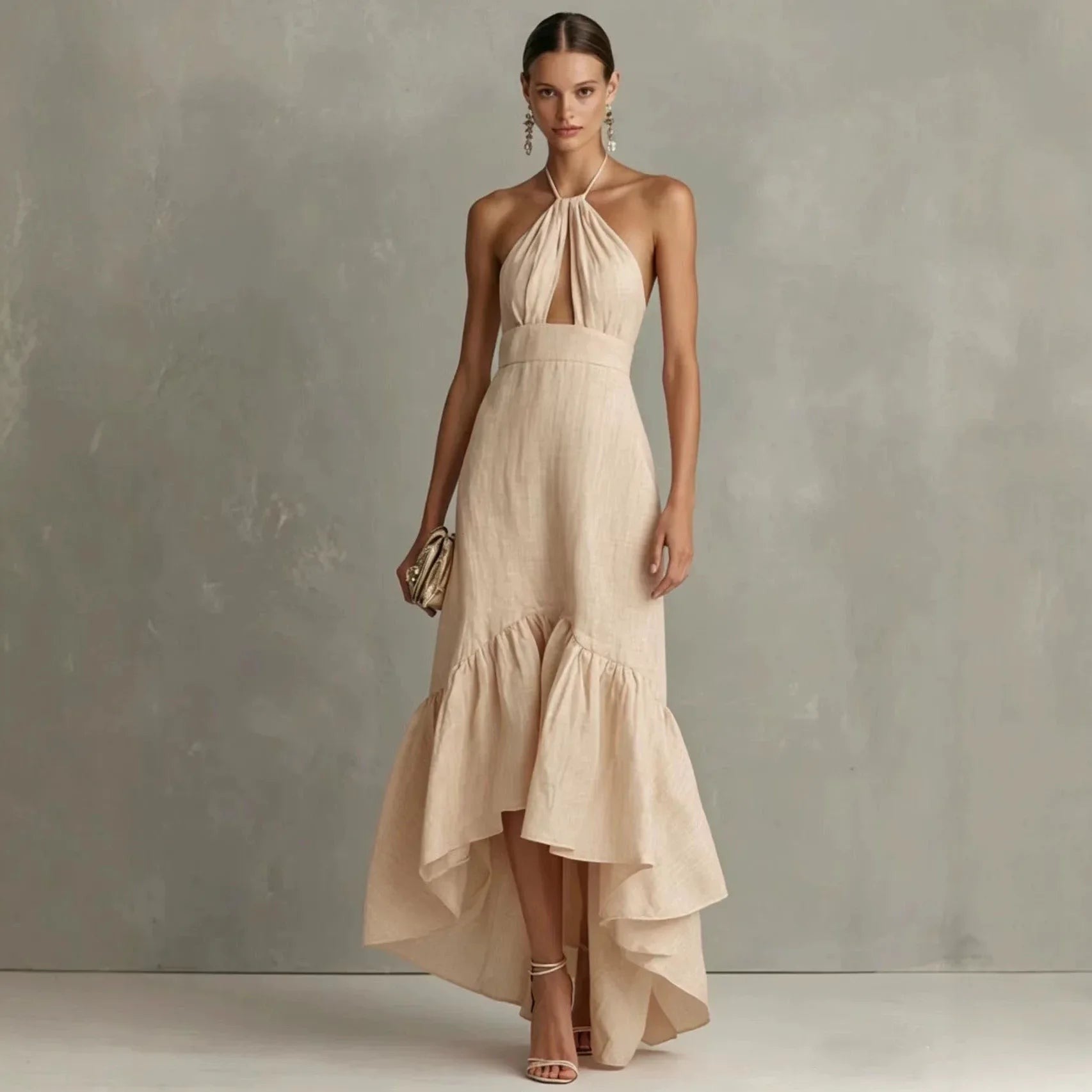 Isabella | Women’s Halter Neck Maxi Dress | Cut Out Wedding Guest Wear-Women Dress-Eltrendio