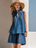 Isla | Women’s Two Piece Set | Sleeveless V Neck Shorts-Women Outfit Set-Eltrendio