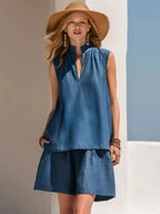 Isla | Women’s Two Piece Set | Sleeveless V Neck Shorts-Women Outfit Set-Eltrendio