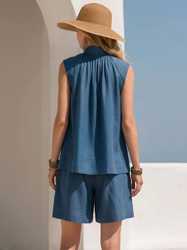 Isla | Women’s Two Piece Set | Sleeveless V Neck Shorts-Women Outfit Set-Eltrendio