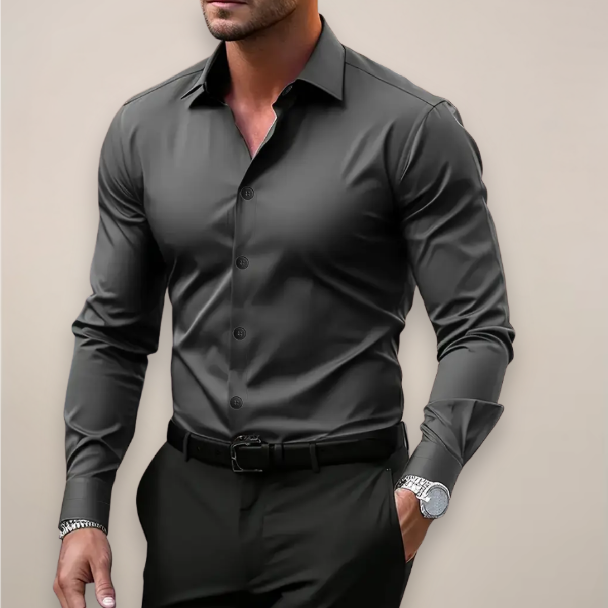 James | Men’s Button Front Shirt | Long Sleeve Wedding Shirt-Men Shirt-Eltrendio