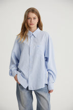 Landon | Unisex Oversized Shirt | Blue Striped Cotton Y2K Style-Eltrendio