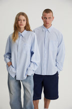 Landon | Unisex Oversized Shirt | Blue Striped Cotton Y2K Style-Eltrendio