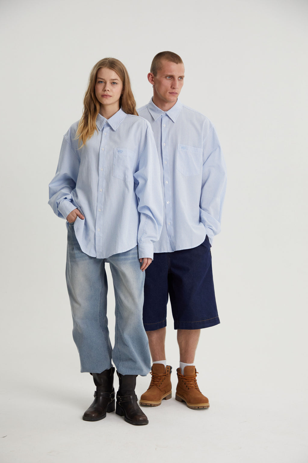 Landon | Unisex Oversized Shirt | Blue Striped Cotton Y2K Style-Eltrendio