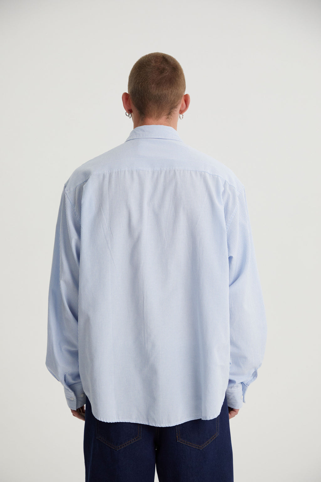 Landon | Unisex Oversized Shirt | Blue Striped Cotton Y2K Style-Eltrendio