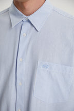 Landon | Unisex Oversized Shirt | Blue Striped Cotton Y2K Style-Eltrendio