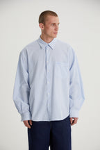 Landon | Unisex Oversized Shirt | Blue Striped Cotton Y2K Style-Eltrendio