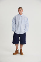 Landon | Unisex Oversized Shirt | Blue Striped Cotton Y2K Style-Eltrendio