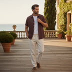 Harbourview | Men’s Short Sleeve Shirt and Trousers Set | Button Front Drawstring Casual Wear-Men Outfit Set-Eltrendio