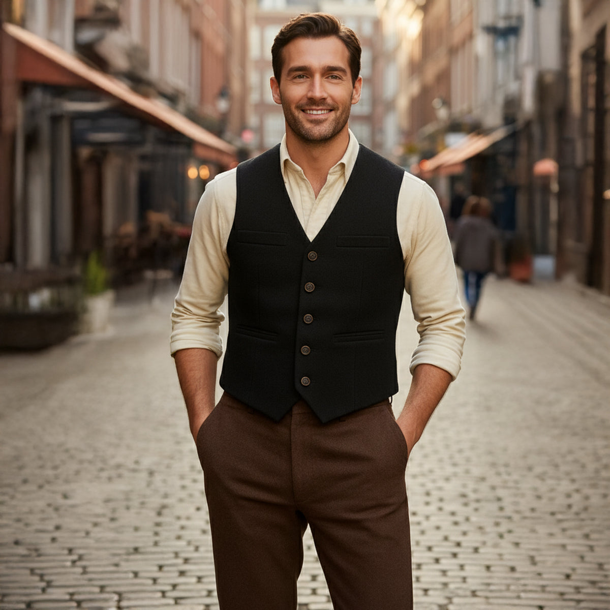 Harrington | Men’s Button Front Waistcoat | V Neck Pocket Detail Formal Wear-Men Vest-Eltrendio