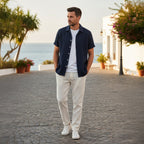 Harbourview | Men’s Short Sleeve Shirt and Trousers Set | Button Front Drawstring Casual Wear-Men Outfit Set-Eltrendio