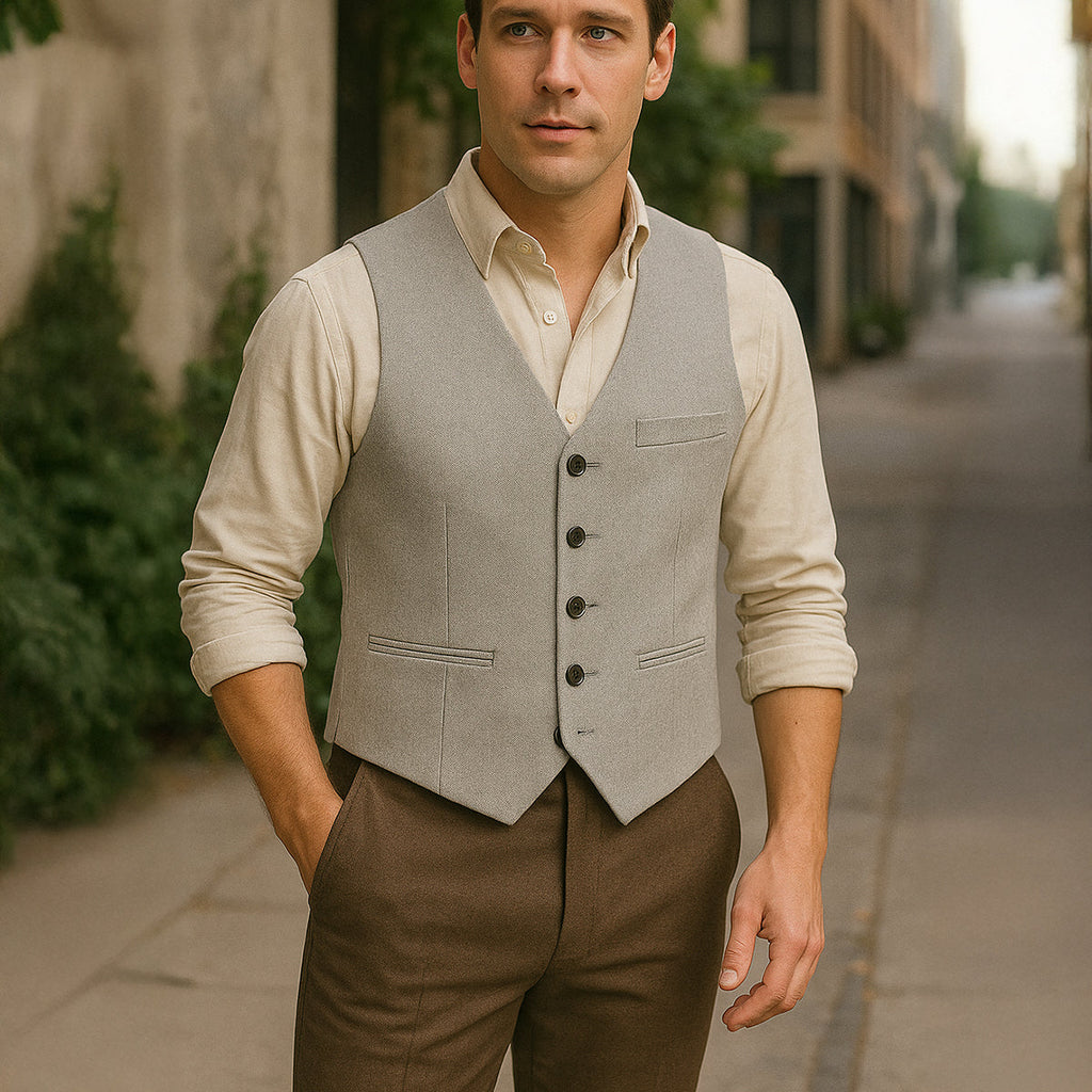Harrington | Men’s Button Front Waistcoat | V Neck Pocket Detail Formal Wear-Men Vest-Eltrendio
